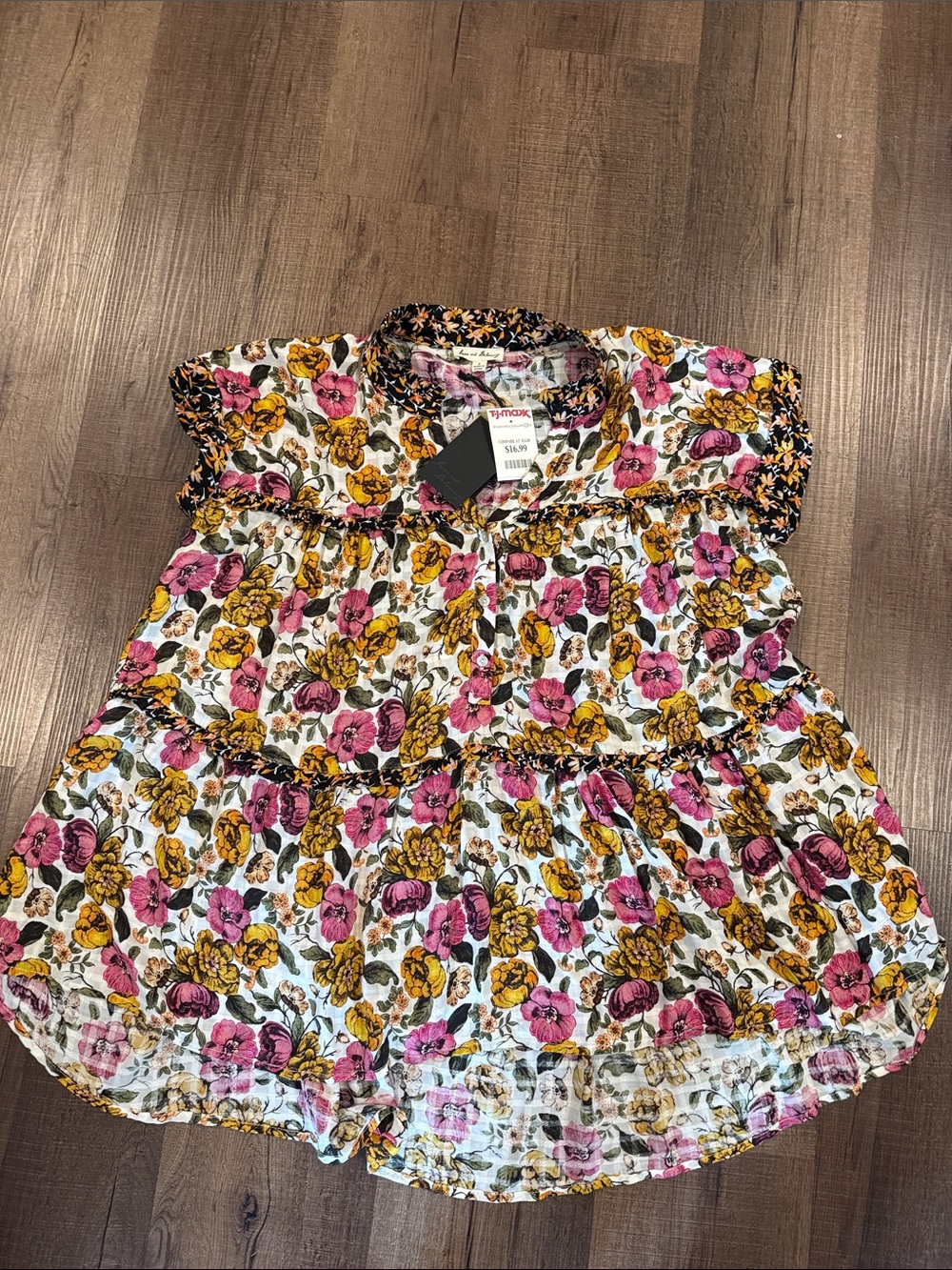 NWT Jane and Delancey White Floral Tiered Baby Top with Pink & Mustard Accents